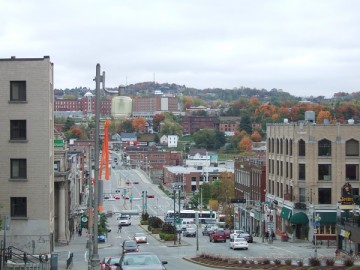 Town of Sherbrooke. Historical townscape and red leaves.