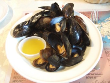 Mussels on the table.