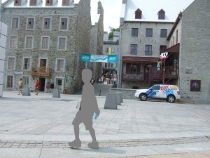 A child walking in the Lower Town of the Quebec City.